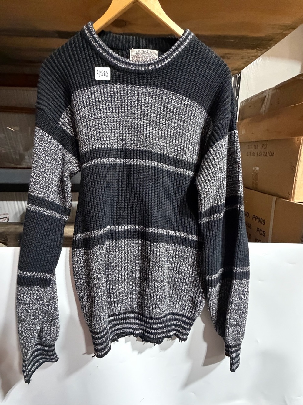 #4520-Men's Striped Crewneck Sweater in Black and Gray